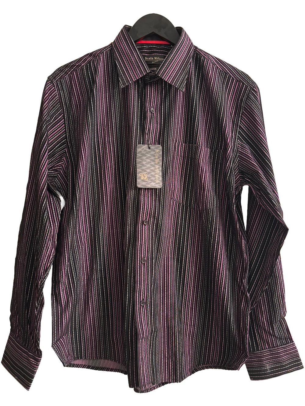 NWT Scala Milano Purple Black Striped Dress Shirt Size Large Urban Fit